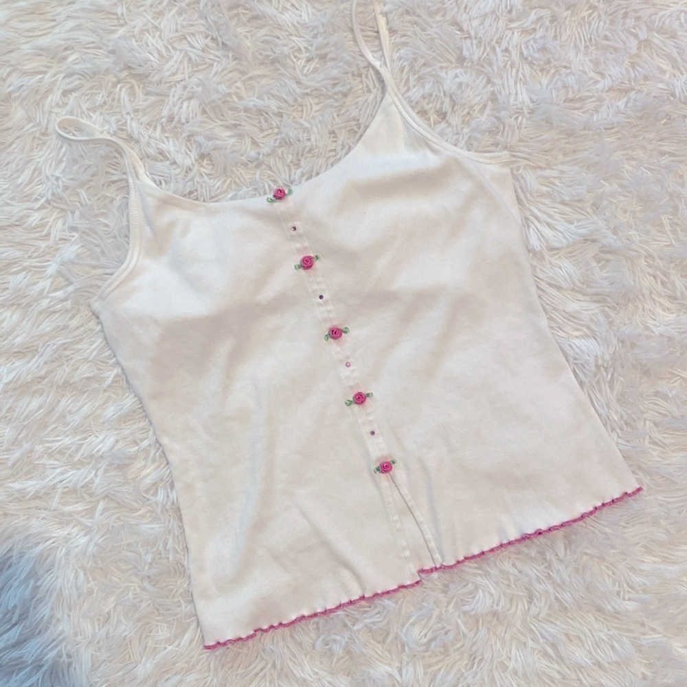 Y2K Angel Ranch white rosette lettuce leaf camisole
